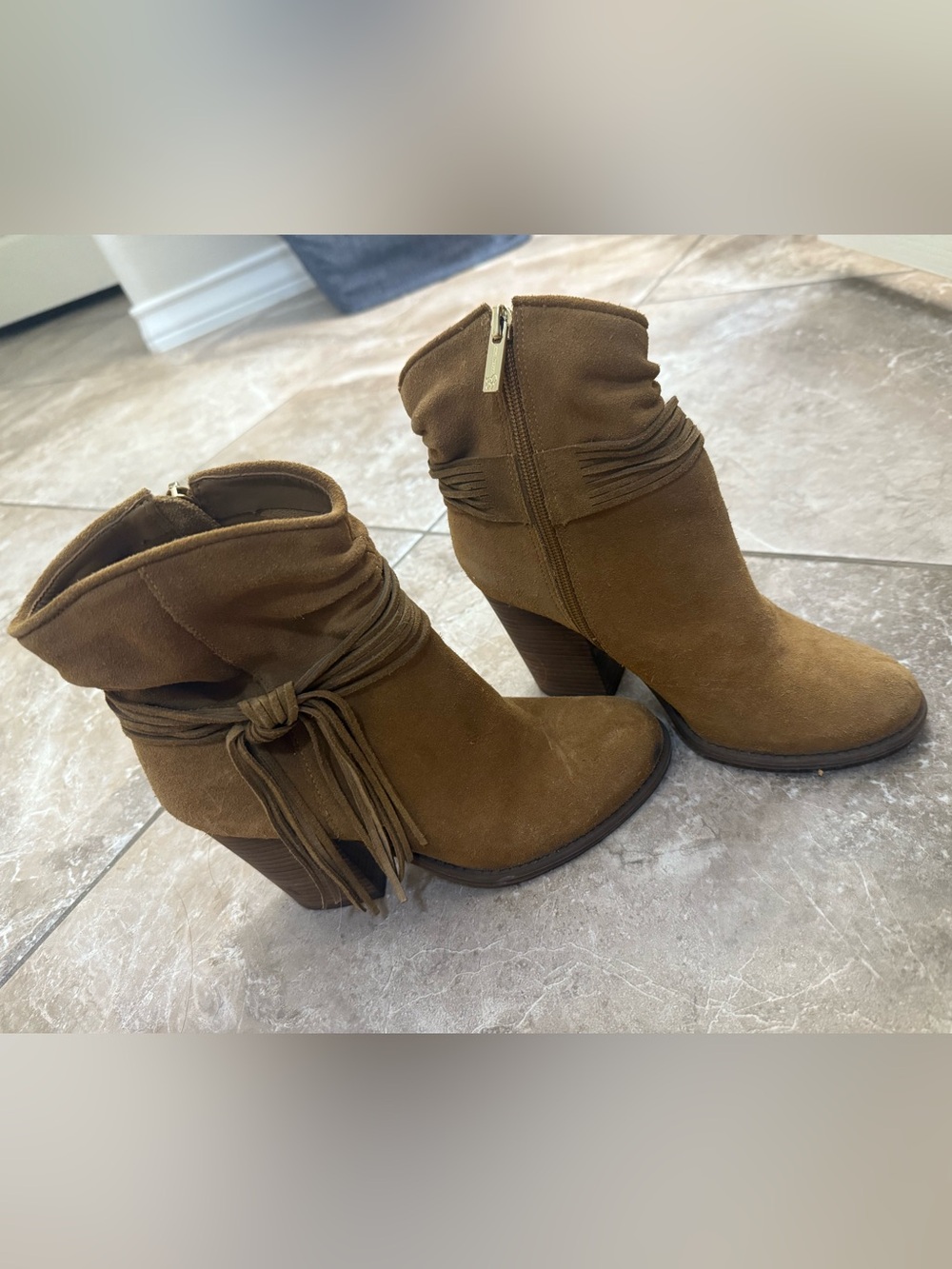 Jessica Simpson Women's Tan Suede Fringe Ankle Boots
